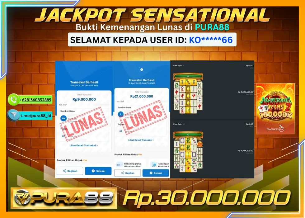 PURA88 JACKPOT MAHJONG WINS 2 Rp 30.000.000,- LUNAS